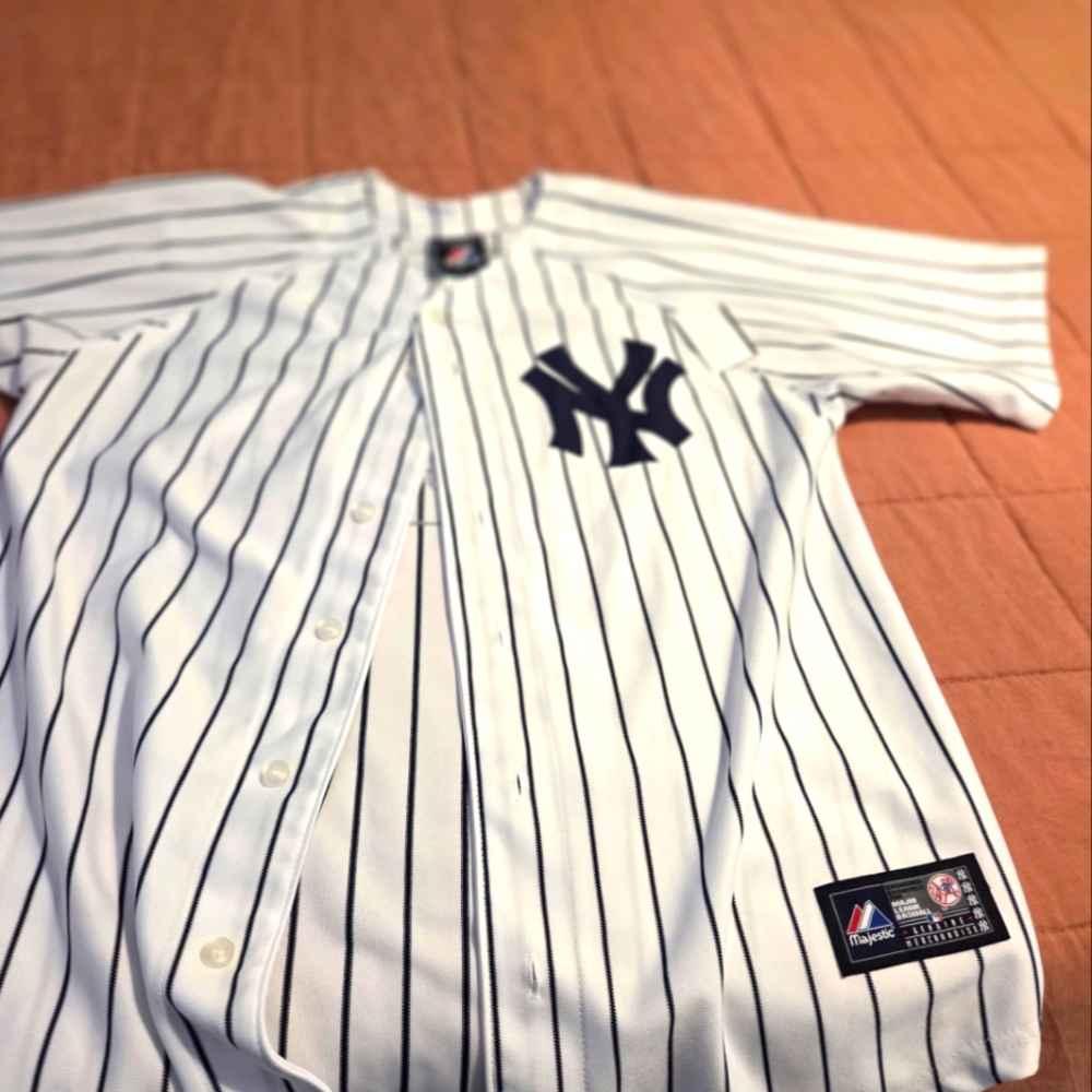 Majestic White and Black Pinstripe Kids Jersey